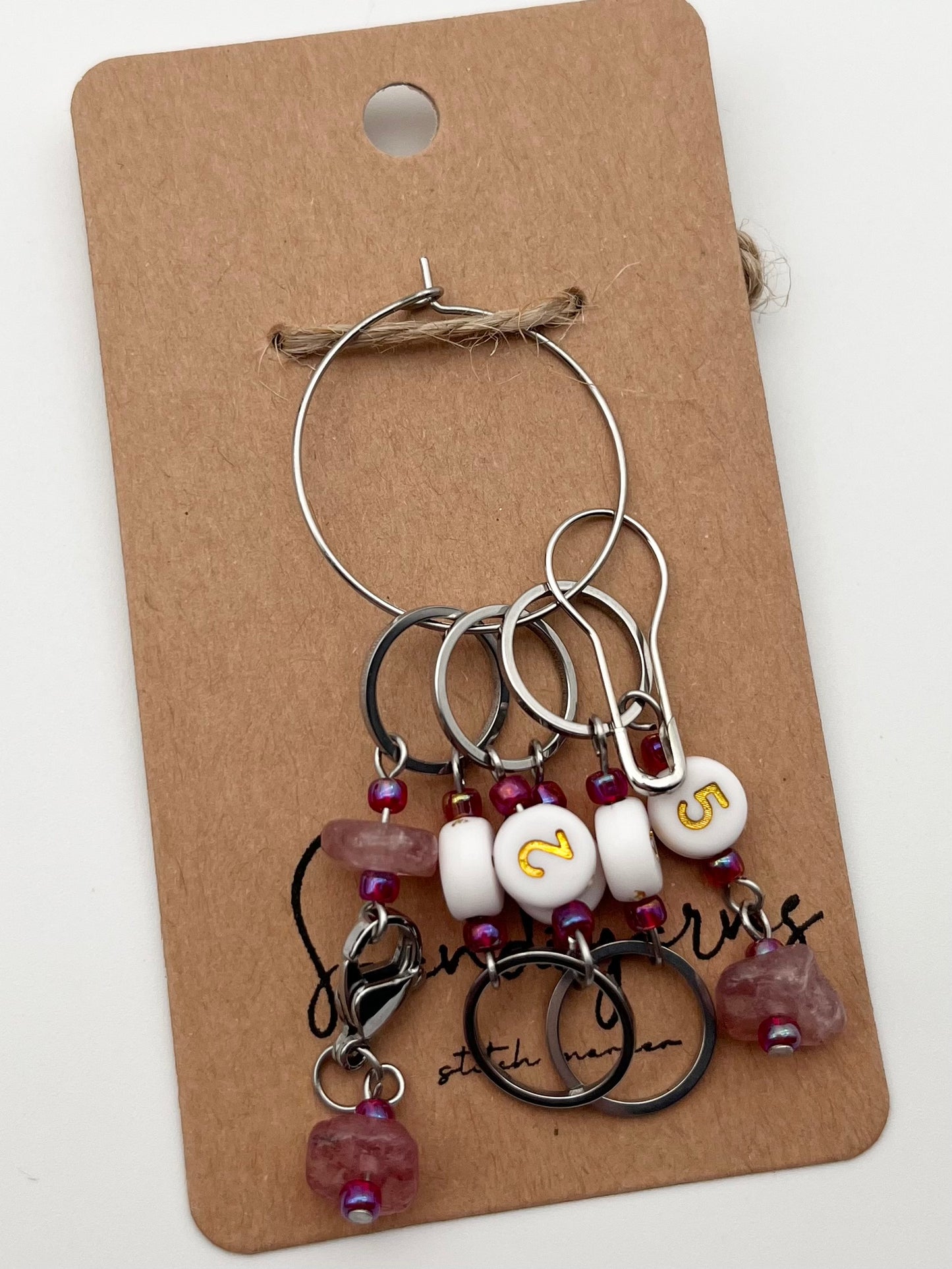 Reihenzähler 1-5 Erdbeerquarz mit kleinem Ring Silber