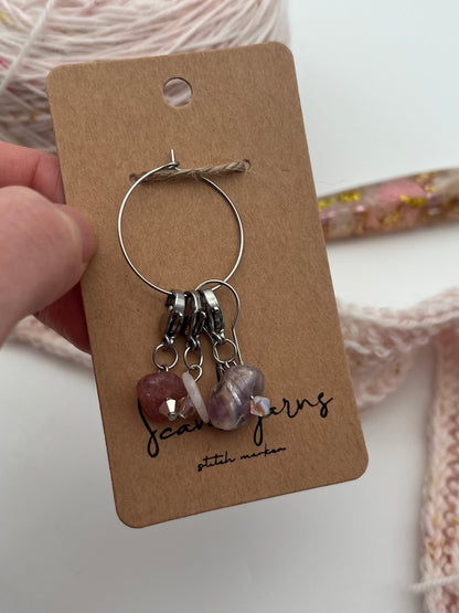 Erdbeerquarz, Morganit, Fluorit, und Facettperlen mit Karabiner 3er Set Silber