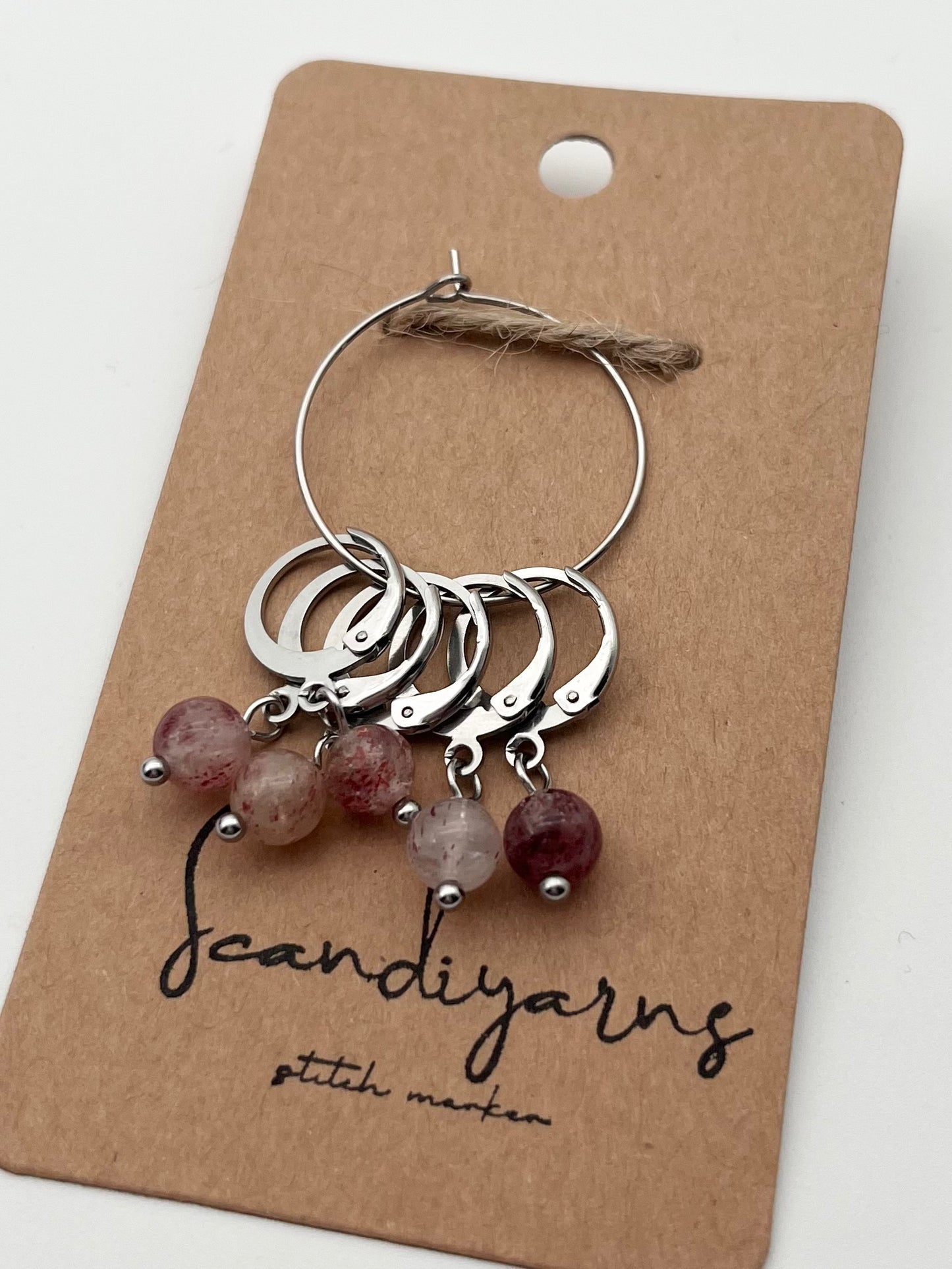 Erdbeerquarz mit Huggie 5er Set Silber