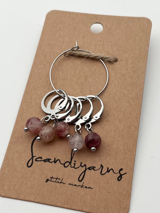 Erdbeerquarz mit Huggie 5er Set Silber