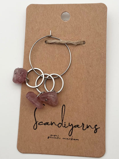 Erdbeerquarz Stein mit kleinem Ring 3er Set Silber