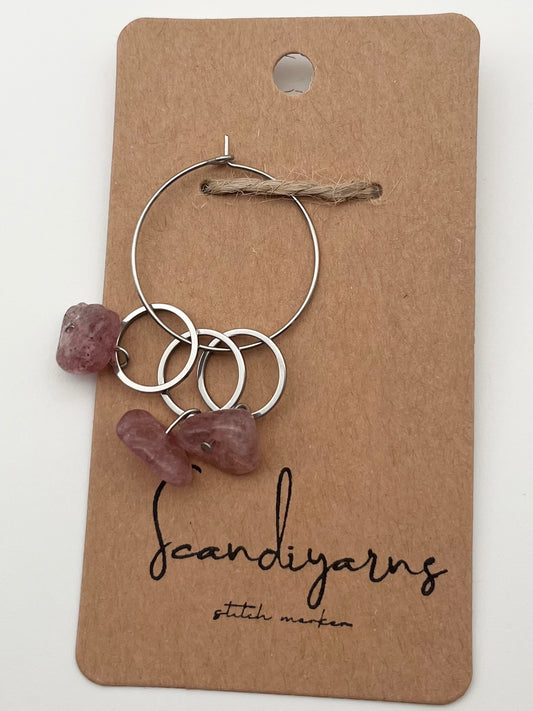 Erdbeerquarz Stein mit kleinem Ring 3er Set Silber