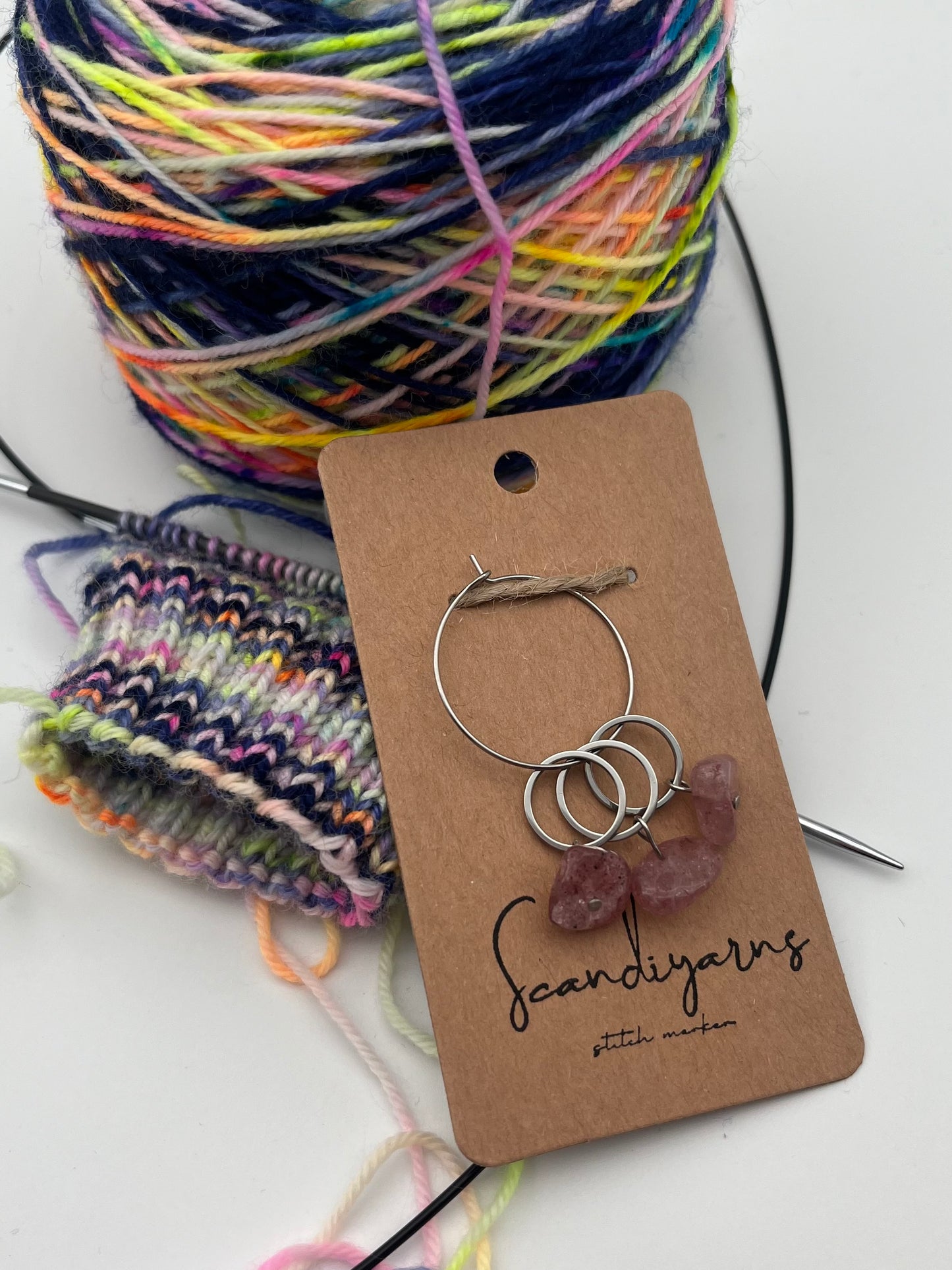 Erdbeerquarz Stein mit kleinem Ring 3er Set Silber