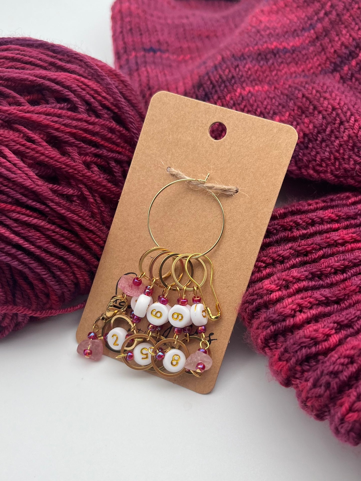 Reihenzähler 1-10 Erdbeerquarz mit kleinem Ring Gold