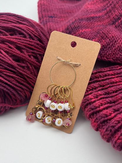 Reihenzähler 1-10 Erdbeerquarz mit kleinem Ring Gold