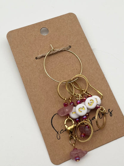 Reihenzähler 1-5 Erdbeerquarz mit kleinem Ring Gold