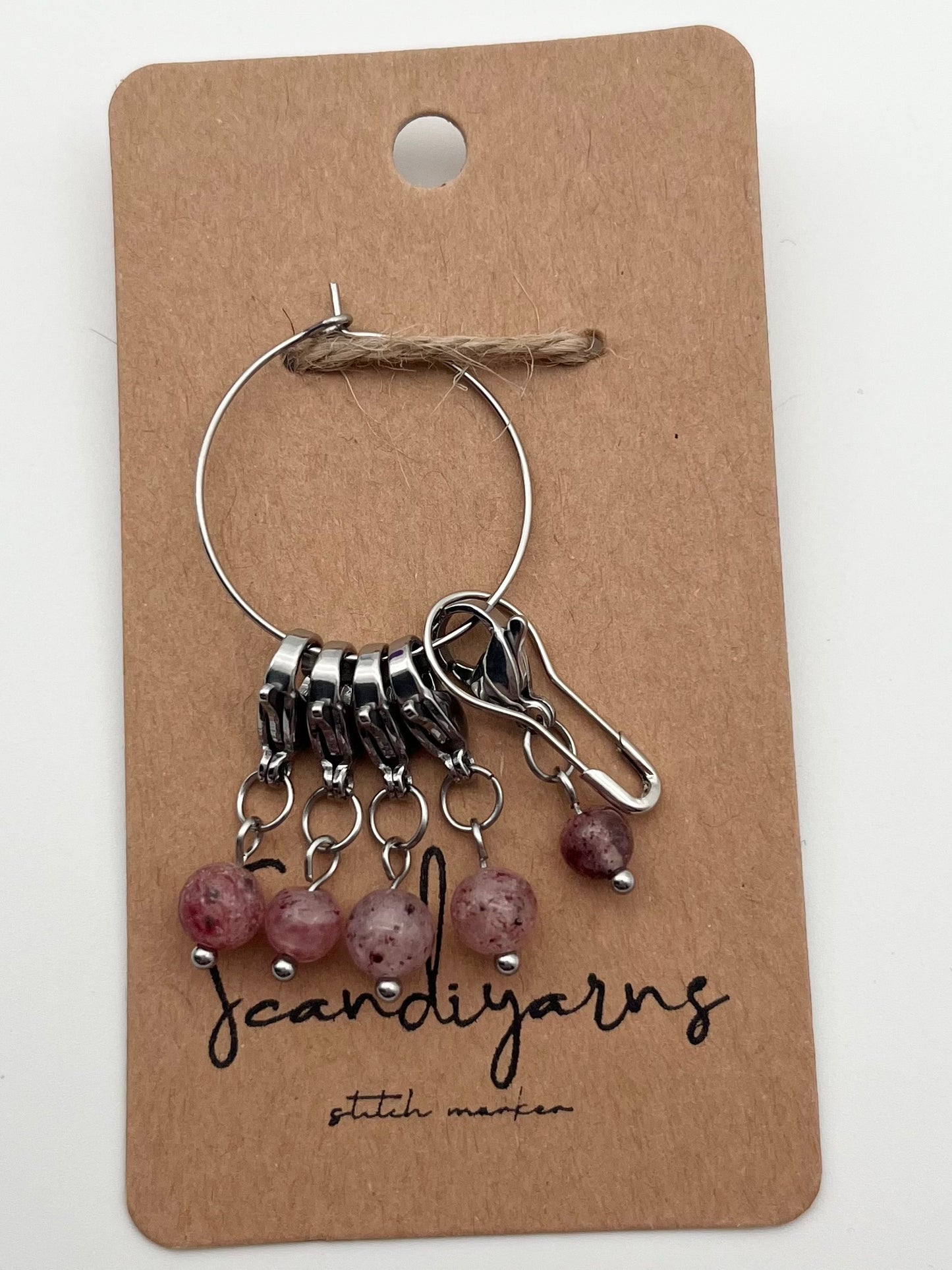 Erdbeerquarz mit Karabiner 5er Set Silber