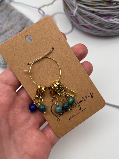 Lapislazuli mit Karabiner 5er Set Gold