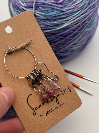 Erdbeerquarz mit Karabiner 3er Set Silber