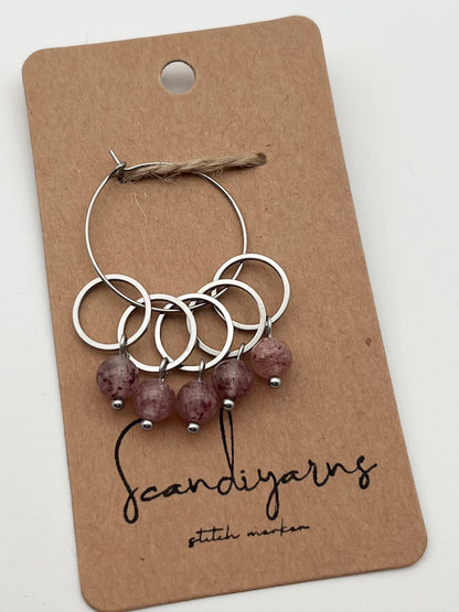 Erdbeerquarz mit kleinem Ring 5er Set Silber